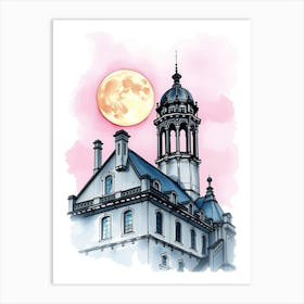 Full Moon Over A Building Art Print