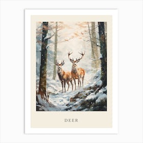 Winter Watercolour Deer 2 Poster Art Print