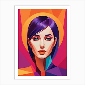 Colorful Geometric Woman Portrait Low Poly (31) Art Print
