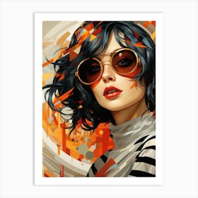 Portrait Of A Young Girl With Sunglasses Art Print