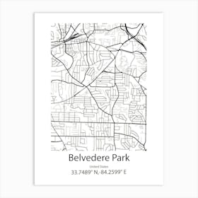 Belvedere Park,United States Minimalist Map Art Print