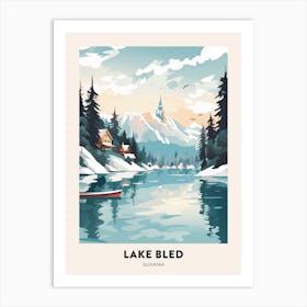 Vintage Winter Travel Poster Lake Bled Slovenia 2 Art Print