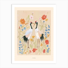 Folksy Floral Animal Drawing Stork Poster Art Print