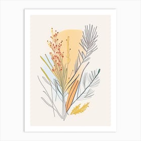 Ephedra Spices And Herbs Minimal Line Drawing 3 Art Print