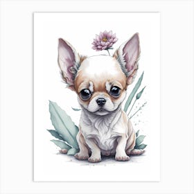 Floral Chihuahua Dog Portrait Painting (6) Art Print