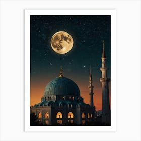 Muslim Mosque At Night Art Print