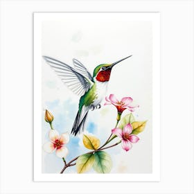 Hummingbird With Flowers Art Print