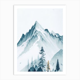 Mountain And Forest In Minimalist Watercolor Vertical Composition 113 Art Print