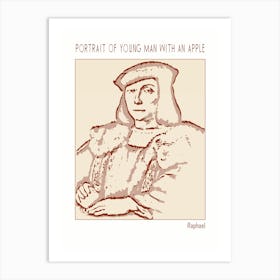 Line Art Minimalist – Portrait Of Young Man With An Apple – Raphael – Classic Painting 1 Art Print