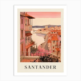 Santander Spain 3 Vintage Pink Travel Illustration Poster Art Print