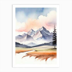 Tranquil Mountains In Minimalist Watercolor Vertical Composition 34 Art Print