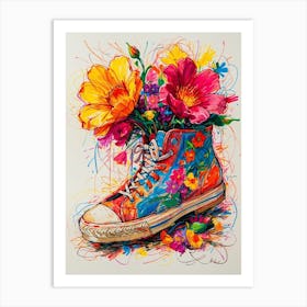 Flowers In A Sneaker Art Print