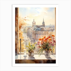 Window View Of Oslo Norway In Autumn Fall, Watercolour 3 Art Print