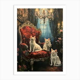 Kittens Sat On A Throne Rococo Inspired 3 Art Print