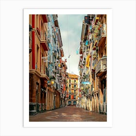 Historic Street With Colorful Buildings In Bilbao Old City, Spain Art Print