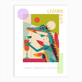 Lizard Drinking A Cocktail Modern Abstract Illustration 1 Poster Art Print