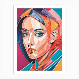 Colorful Geometric Woman Portrait Low Poly (5) Art Print