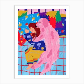 Napping With A Pink Dog Art Print
