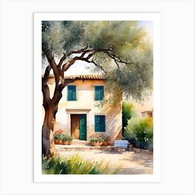 A House And An Olive Tree Art Print