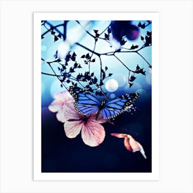 Butterfly On Pink Leaf Art Print