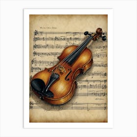 Violin On Music Sheet Art Print
