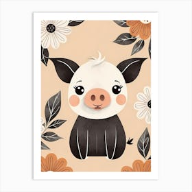Floral Cute Baby Pig Nursery (12) Art Print