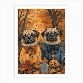 Halloween Pugs Watercolor 4 Art Print