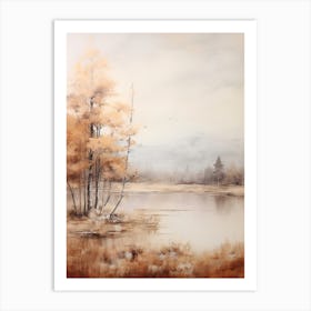 Lake In The Woods In Autumn, Painting 47 Art Print