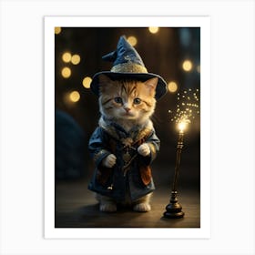 Cute Cat In A Wizard Costume Art Print