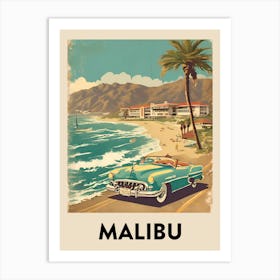 Malibu Retro Travel Poster 1 Art Print