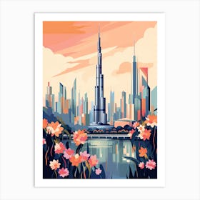 Burj Khalifa   Dubai, United Arab Emirates   Cute Botanical Illustration Travel 2 Art Print
