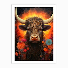 Bull With Flowers 2 Art Print