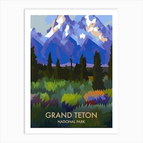 Grand Teton National Park Matisse Style Vintage Travel Poster 3 Art Print