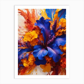 Blue And Orange Flowers Art Print