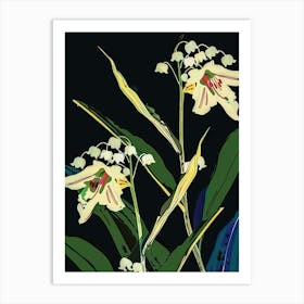 Neon Flowers On Black Lily Of The Valley 2 Art Print