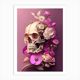 Skull With Steampunk 1 Details Pink Vintage Floral Art Print