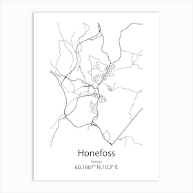 Honefoss,Norway Minimalist Map Art Print