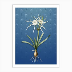 Vintage Streambank Spiderlily Botanical on Bahama Blue Pattern Art Print