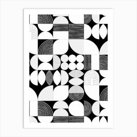 Modern Art Geometric Shapes White And Black 1 Art Print