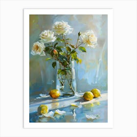 White Roses In A Vase 2 Art Print