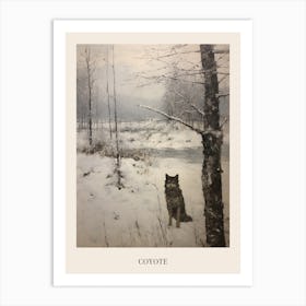 Vintage Winter Animal Painting Poster Coyote 1 Art Print