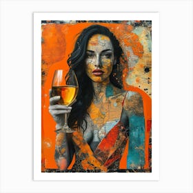 Mysterious Lady With A Glass Of Golden Wine Art Print