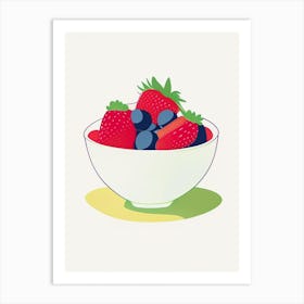Bowl Of Strawberries, Fruit, Minimal Line Drawing Art Print