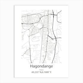 Hagondange,France Minimalist Map Art Print