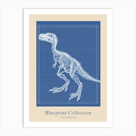 Velociraptor Dinosaur Blue Print Inspired 2 Poster Art Print