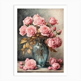 Pink Roses In A Vase 1 Art Print