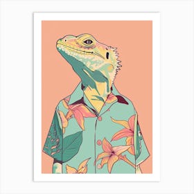 Lizard In A Floral Shirt Modern Colourful Abstract Illustration 6 Art Print
