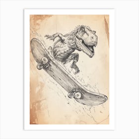 Vintage Dimetrodon Dinosaur On A Skateboard  3 Art Print