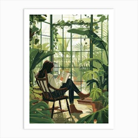 Girl Reading In A Greenhouse Art Print