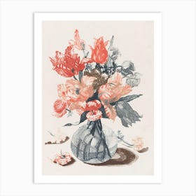 Flowers In A Vase, Paulus Theodorus Van Brussel, red flower in vase Art Print